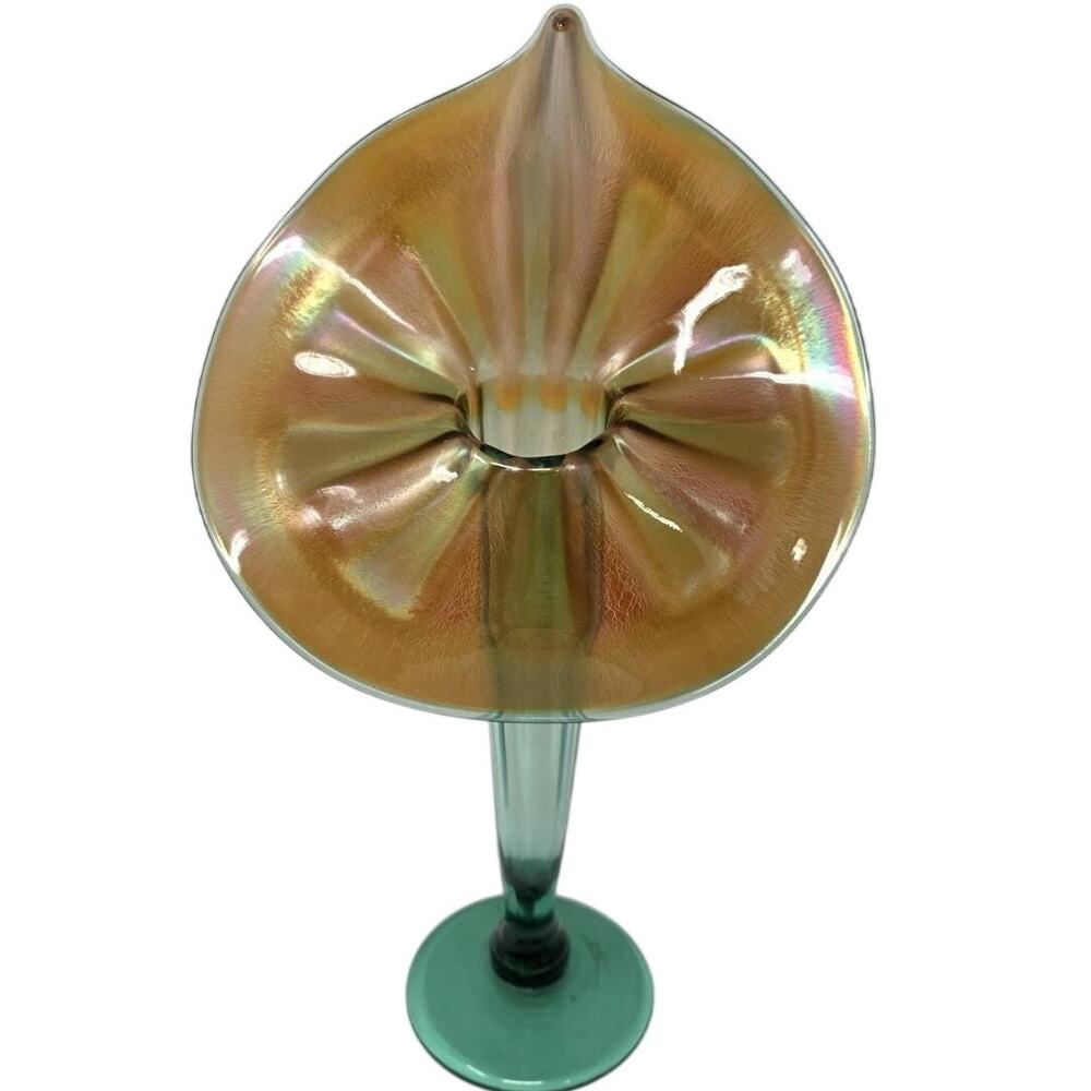 Vintage Rick Strini Iridescent Jack in the Pulpit Art Glass Vase Signed 12.5"